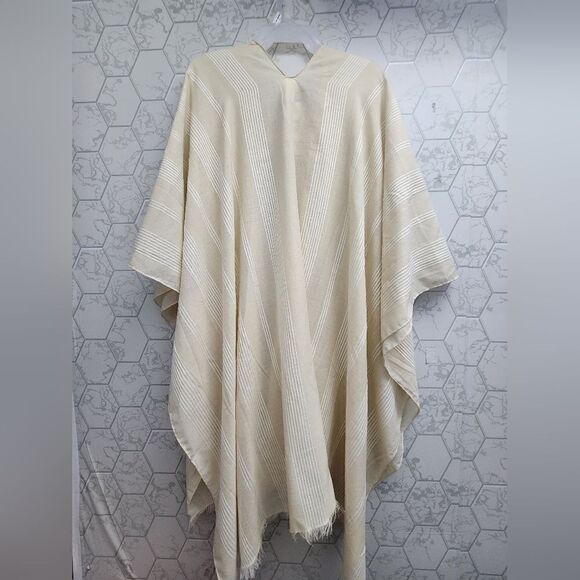 Nwt Women's Layering Kimono Sun Cover Poncho Fringed Stripe Ruana, One Size - Picture 3 of 6